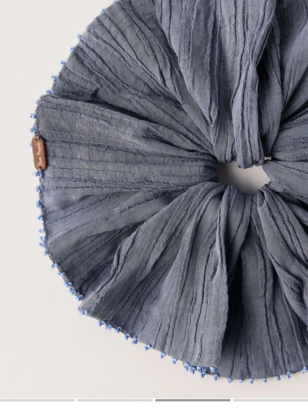 Free People Blue Textured Beaded Oversized Scrunchie Hair Accessory